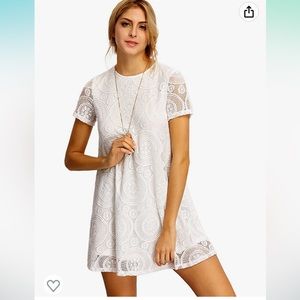 Romwe Women's Short Sleeve Floral Lace Prom Party Shift Dress | Size Large